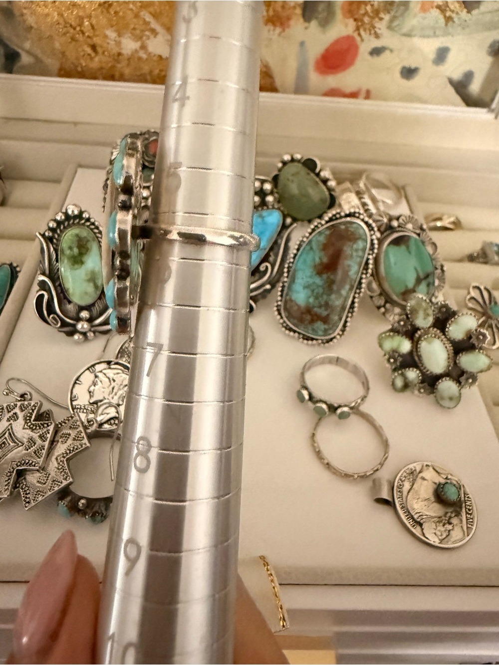 Vintage Cameo Sterling Silver and Turquoise Oval Statement Ring - Picture 4 of 6